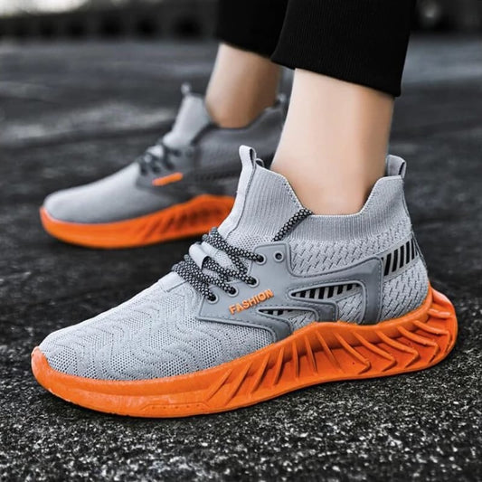 Breathable Men’s Fashion Sneakers-Grey Orange