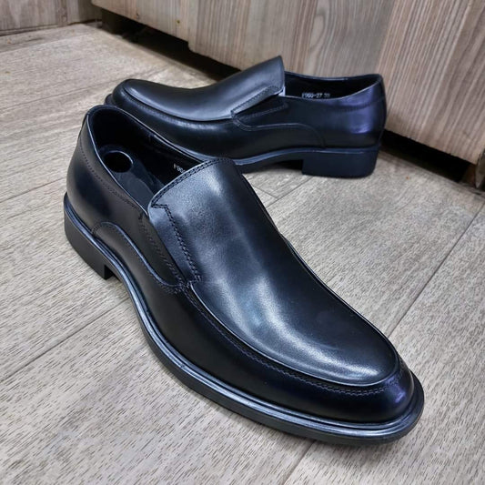 Formal Italian Men’s Leather Free Slip-On Shoes- Black