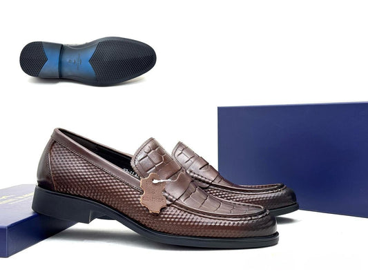 Ricky Gift Coffee Brown Crocodile Style Official Men Shoes